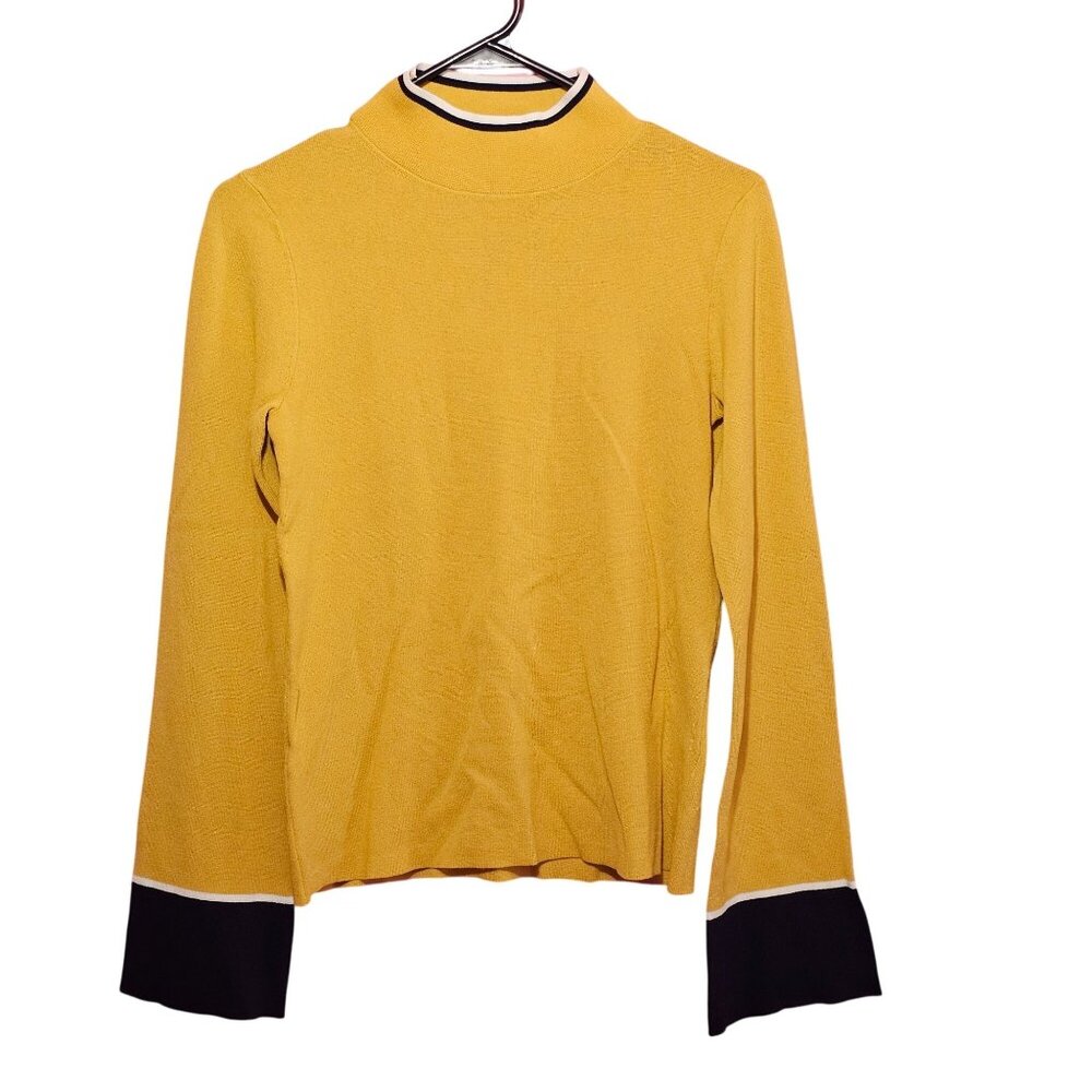 Ann Taylor Mustard Knit Turtleneck Sweater XXS Long Sleeve Trim Cuff Chic Career